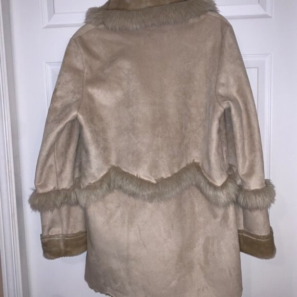 Vintage Faux Suede Coat Women’s Size Medium M. E. Internationale Long Fur Beige - Picture 9 of 11